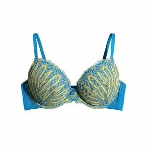 Savage X Fenty Blue Lace Mesh Underwire Bra Adjustable Straps Measured 32B